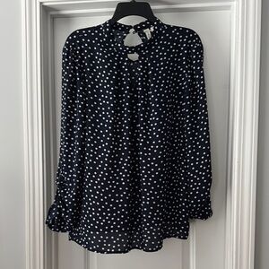 Tacera Navy and White Polka Dot Top (XL)